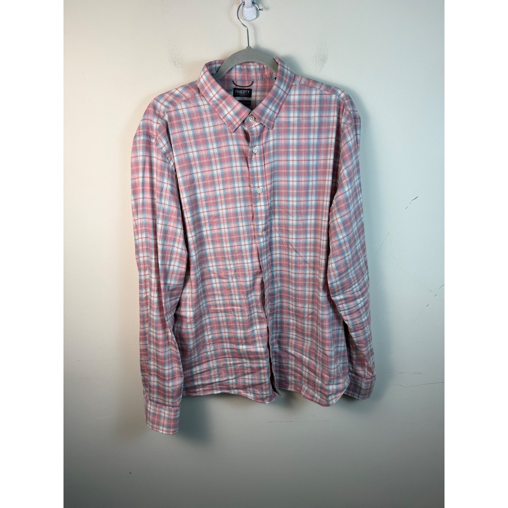 Faherty Reserve The Movement Shirt Mens XL Pink Blue Plaid Supima Blend Stretch